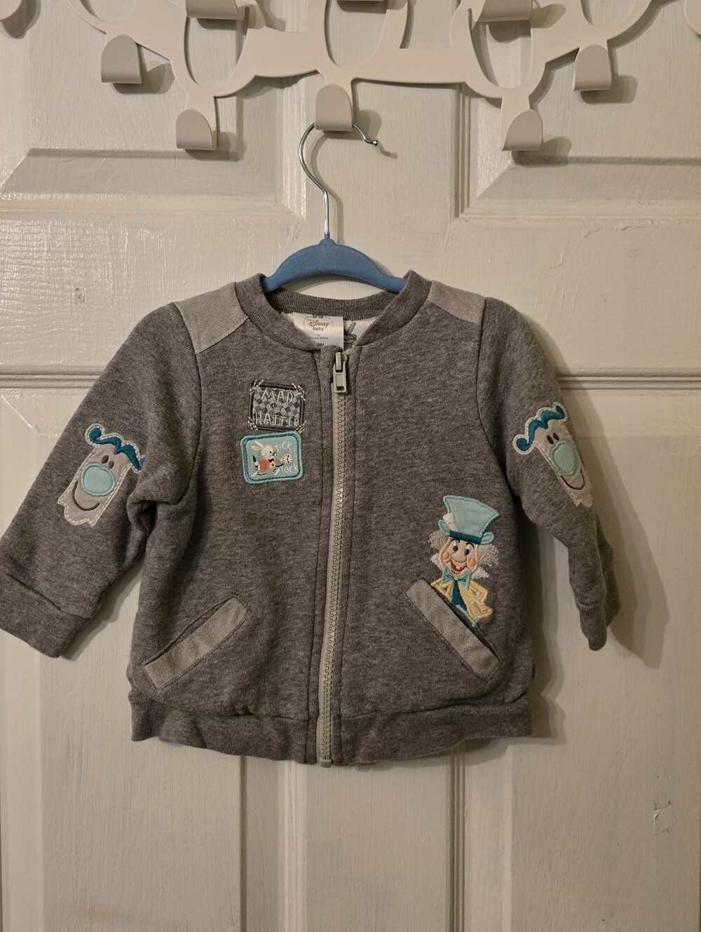 Disney Gray Zip-Up Baby Jacket with Teal Accent Patches